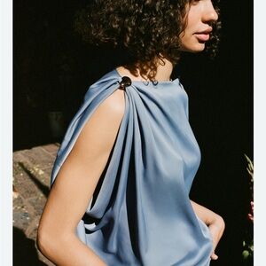 Zara Blue Draped Sleeveless Top